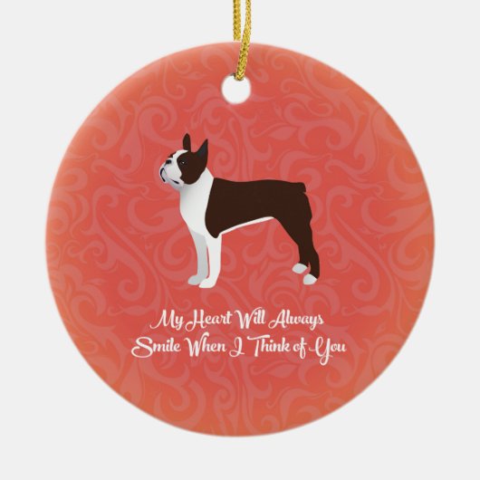 Brown Boston Terrier mijn hart zal altijd glimlach Keramisch Ornament (Voorkant)