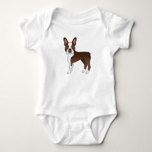 Brown Boston Terrier Schattig Cartoon Dog Design Romper