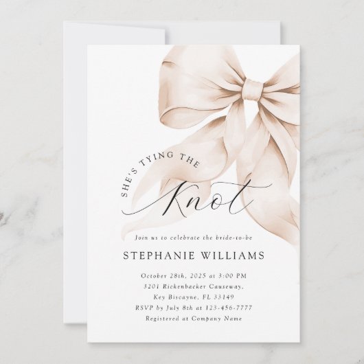 Brown Bow Bruids Douche Uitnodiging (Voorkant)