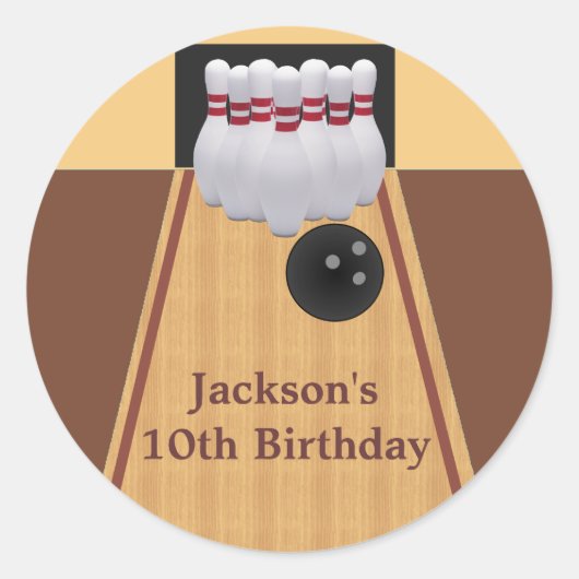 Brown Bowling Birthday Party Sticker (Voorkant)