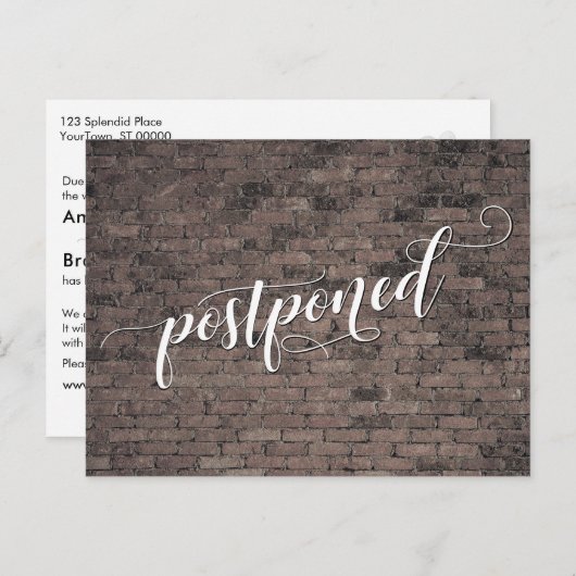 Brown Bricks uitgestelde bruiloft aankondiging Briefkaart (Voorkant / Achterkant)
