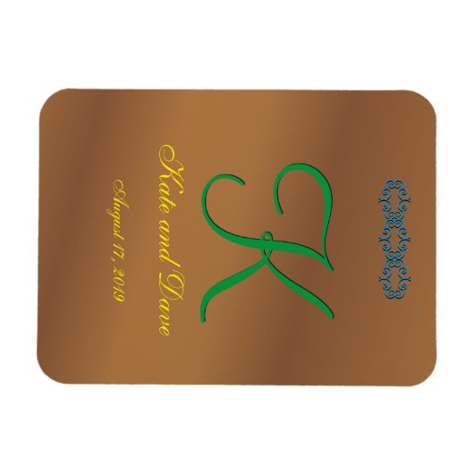 Brown Bronze Pecan 3d Monogram Magneet (Horizontaal)