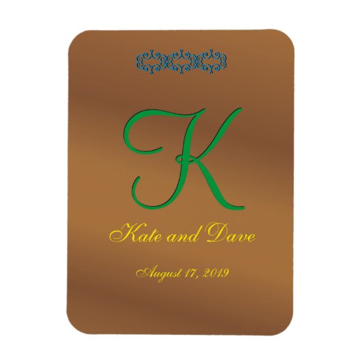 Brown Bronze Pecan 3d Monogram Magneet (Verticaal)