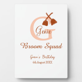 Brown broom Squad Birthday name peach monogram Fotoplaat