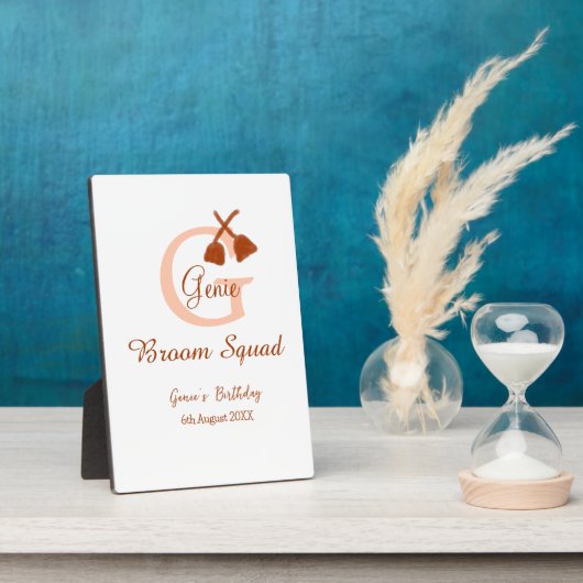 Brown broom Squad Birthday name peach monogram Fotoplaat (Zijkant)
