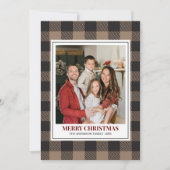 Brown Buffalo Plaid with Christmas Family Photo Feestdagenkaart (Voorkant)