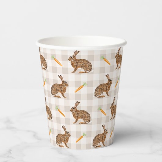 Brown Bunnies And Carrots Rustic Rabbit Pattern Papieren Bekers (Achterkant)