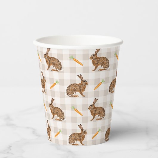 Brown Bunnies And Carrots Rustic Rabbit Pattern Papieren Bekers (Voorkant)