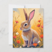Brown Bunny Floral Field Animal Painting Card (Voorkant)