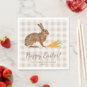 Brown Bunny Hare And Carrots Happy Easter Beige Servet (Insitu)