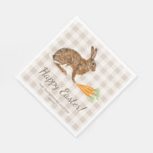 Brown Bunny Hare And Carrots Happy Easter Beige Servet (Hoek)