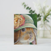 Brown Bunny Rabbit in Spring Bonnet Waterverf Art Briefkaart (Staand voorkant)