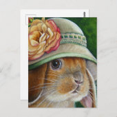 Brown Bunny Rabbit in Spring Bonnet Waterverf Art Briefkaart (Voorkant / Achterkant)
