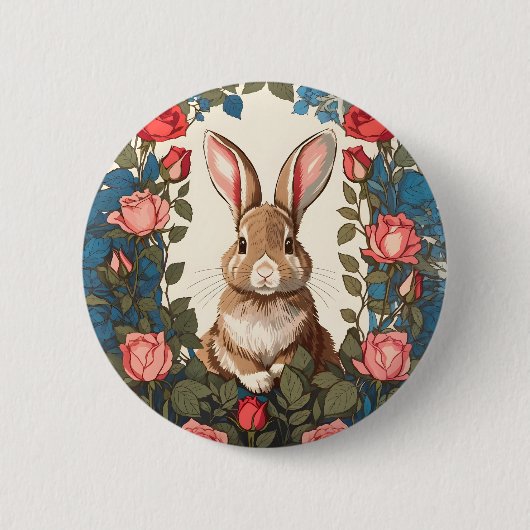 Brown Bunny Roos Tuin Ronde Button 5,7 Cm (Voorkant)