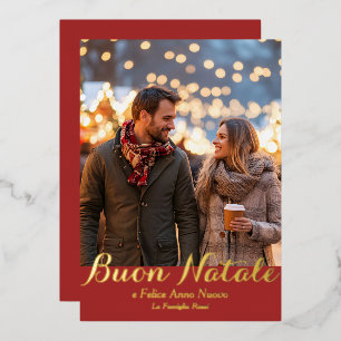 Brown Buon Natale e Felice Anno Nuovo Script Foto Folie Feestdagenkaart