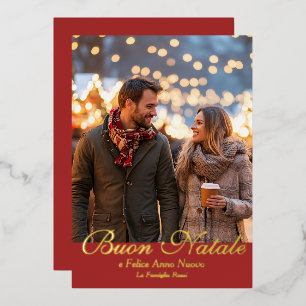 Brown Buon Natale e Felice Anno Nuovo Script Foto Folie Feestdagenkaart
