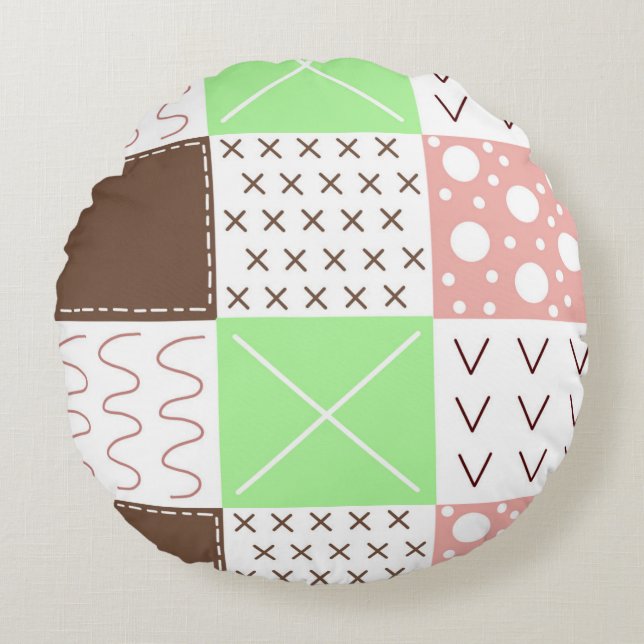 Brown, Burgundy, Green en Mauve Whimsical Rond Kussen (Voorkant)
