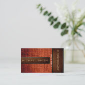 Brown Burlap Linen Rustic Jute Kijk Leder Visitekaartje (Staand voorkant)