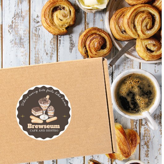  Brown CAFE & Restro Personalized Branding Ronde Sticker