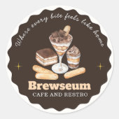  Brown CAFE & Restro Personalized Branding Ronde Sticker (Voorkant)