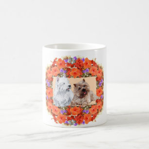 Brown Cairn en Westie Terriers in Floral Koffiemok