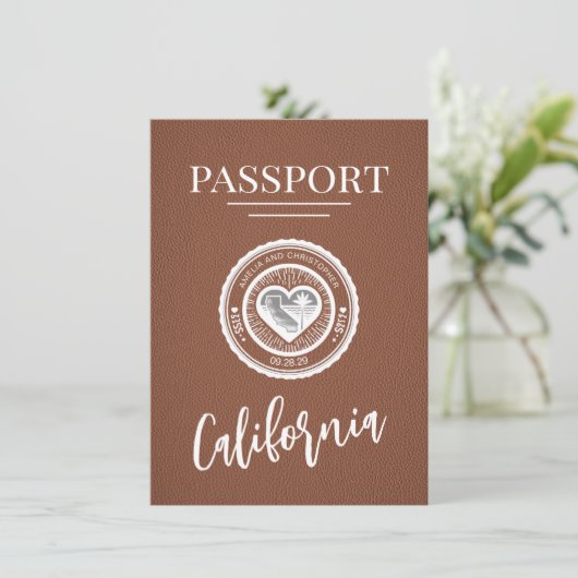 Brown California Passport Bewaar de datum Save The Date (Staand voorkant)