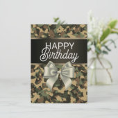 Brown Camo & Bow Happy Birthday Kaart (Staand voorkant)