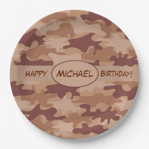 Brown Camouflage Happy Birthday Name Persoonlijk Papieren Bordje