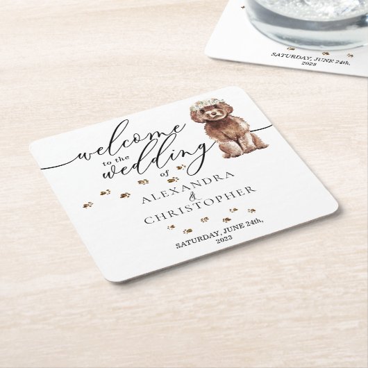 Brown Cavapoo Hondenpuppy Welkom op de bruiloft Kartonnen Onderzetters (Schuin)