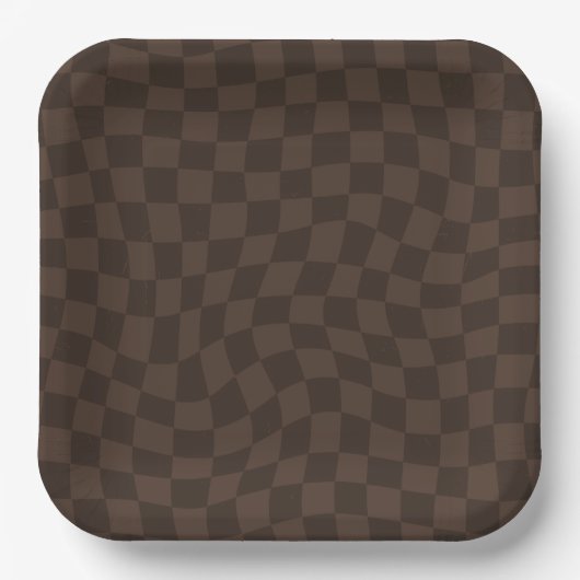 Brown Checkered Paper Plates - 9in Papieren Bordje (Voorkant)