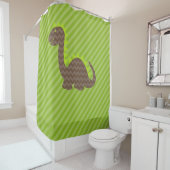 Brown Chevron Dragon over groene streep Douchegordijn (In situ)