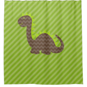 Brown Chevron Dragon over groene streep Douchegordijn