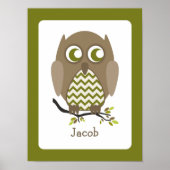 Brown Chevron Owl Personalized Nursery Artwork Poster (Voorkant)