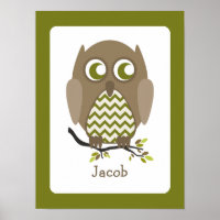 Brown Chevron Owl Personalized Nursery Artwork
