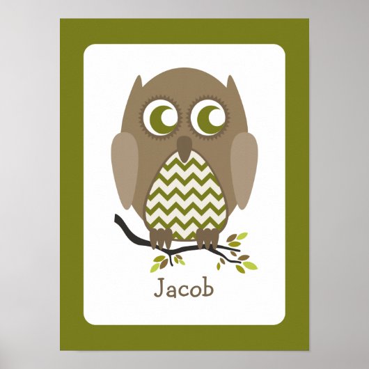 Brown Chevron Owl Personalized Nursery Artwork Poster (Voorkant)