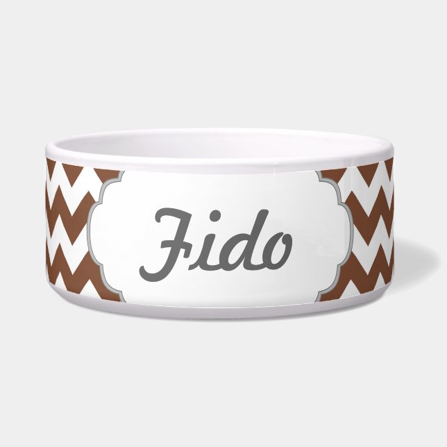 Brown Chevron Zig-Zag Pattern Voerbakje (Voorkant)