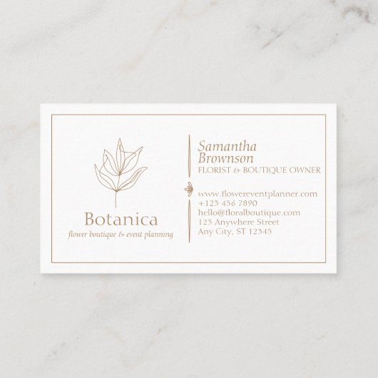 Brown Chic Minimalist Leaf Fern Floral Visitekaartje (Achterkant)