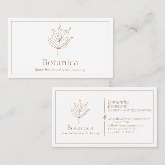 Brown Chic Minimalist Leaf Fern Floral Visitekaartje (Voorkant / Achterkant)