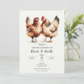Brown Chickens Waterverf Rustieke Verlovingsfeest Kaart (Staand voorkant)