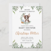 Brown Chihuahua Dog Boy Boho Greenery Baby shower Kaart (Voorkant)