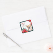 Brown Chihuahua Dog Poinsettia Border Kerstmis Vierkante Sticker (Envelop)