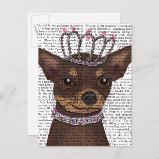 Brown Chihuahua en Tiara Briefkaart (Voorkant / Achterkant)