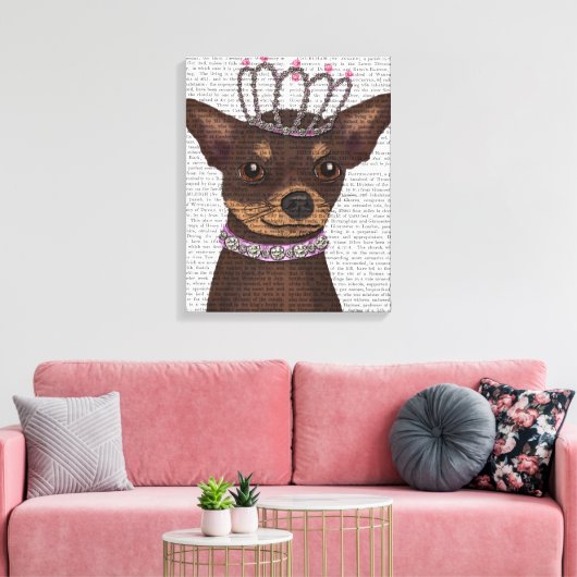 Brown Chihuahua en Tiara Canvas Afdruk (Insitu (Woonkamer))