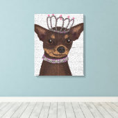 Brown Chihuahua en Tiara Canvas Afdruk (Insitu (Houten vloer))