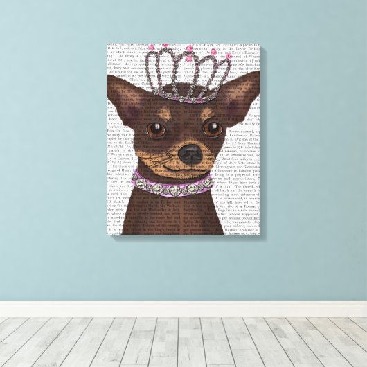 Brown Chihuahua en Tiara Canvas Afdruk (Insitu (Houten vloer))