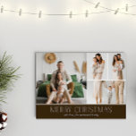 BROWN Christmas Elegant 4 Collage Fotobericht Feestdagenkaart<br><div class="desc">Deel de hoogtepunten van uw familie met deze kerstkaart van het jaar in de review met een eenvoudig, minimaal en strak ontwerp. De voorkant bevat een moderne vier foto collage in combinatie met de feestelijke begroeting "Merry Christmas" in een elegant serif lettertype over een intense chocoladebruine kleur met ruimte om...</div>