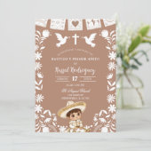 Brown Cielito Lindo Boy Baptism and First Birthday Kaart (Staand voorkant)