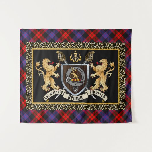 Brown Clan Badge & Motto w/Lions Wandkleed (Voorkant (horizontaal))