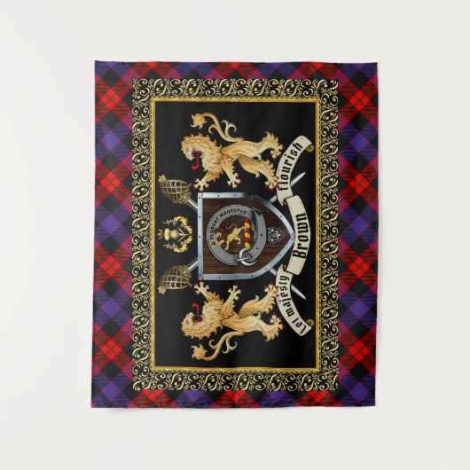 Brown Clan Badge & Motto w/Lions Wandkleed (Voorkant)