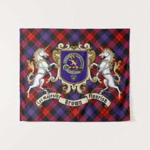 Brown Clan Badge & Unicorns w/Tartan Wandkleed